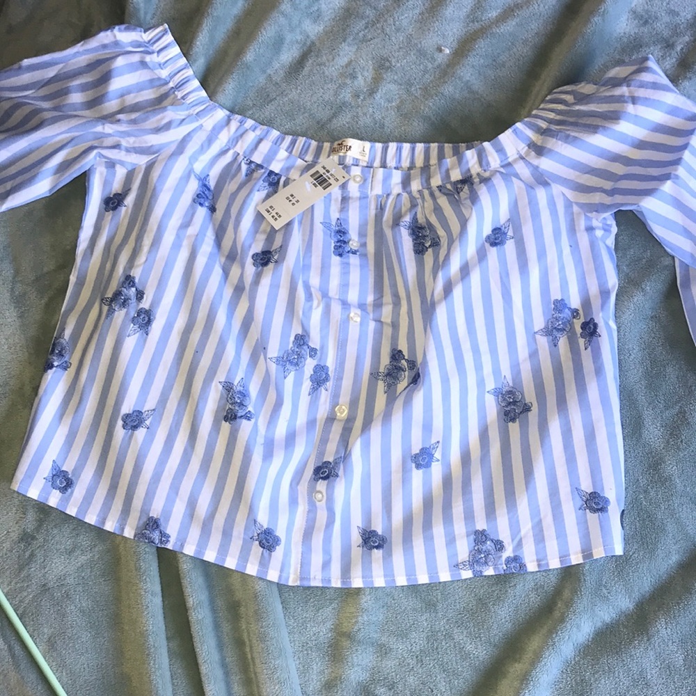 Blue floral off the shoulder shirt